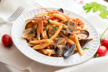 Piatto di rigatelli cilentani ai frutti di mare, Cucina Italiana