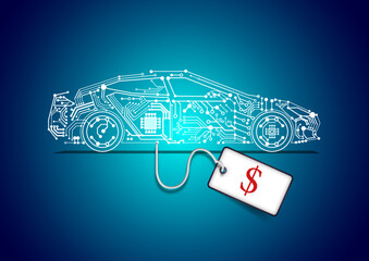 electric car purchase bonus illustration with price tag,
