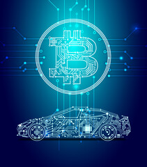 electric car purchase bonus illustration with bitcoin symbol

