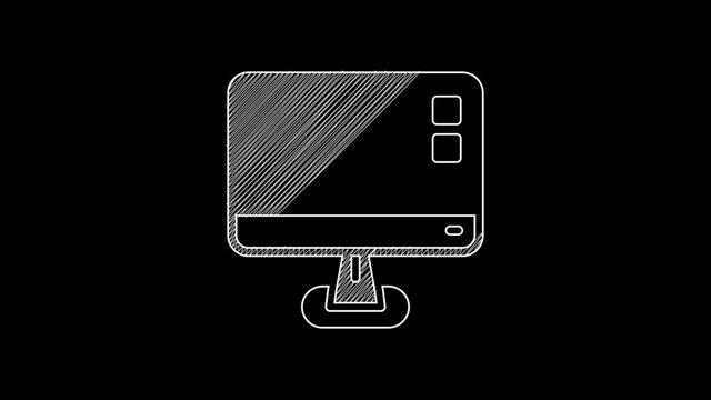 White line Computer monitor screen icon isolated on black background. Electronic device. Front view. 4K Video motion graphic animation