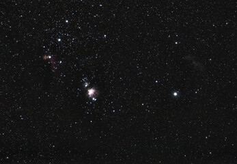 Orion constellation showing the Orion Nebula, Horsehead Nebula and Witch head Nebula 