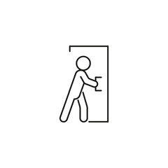 Rule sign close the door. Request, warning. Person closed door. Vector line art illustration