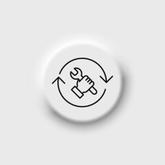 Maintenance station black outline icon. Car repairing service symbol. Neomorphism button. Trendy flat isolated sign can be used for: illustration, logo, app, design, web, dev, ui, gui. Vector EPS 10