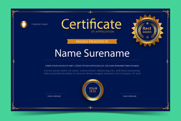 Modern employee of the year and month certificate golden design templates