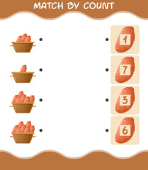 Match by count of cartoon sweet potato. Match and count game. Educational game for pre shool years kids and toddlers