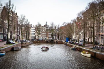 Amsterdam canals winter view on a cloudy day