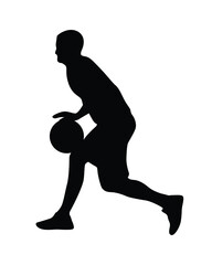 Basket ball player ready to make goal. vector illustration. Basket ball player in field silhouette.