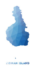 Low poly map of Tioman Island. Geometric illustration of the island. Tioman Island polygonal map. Technology, internet, network concept. Vector illustration.