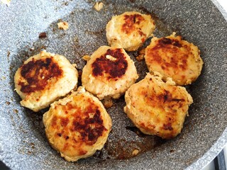 Chicken cutlets in a pan on the stove