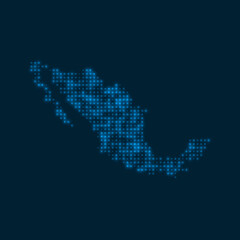 Obraz premium Mexico dotted glowing map. Shape of the country with blue bright bulbs. Vector illustration.