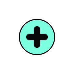Obraz premium Plus icon. Blue circle. Creative logo. Math symbol. Medical element. Isolated object. Vector illustration. Stock image. EPS 10.