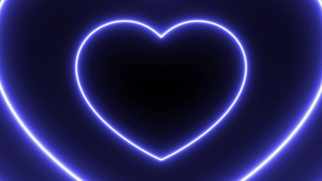 Violet heart shape lights on a black background. Minimalistic abstract seamless loop motion graphic concept