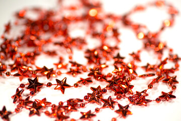 red tinsel of the stars for the Christmas tree