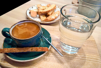 coffee in a cup on a wooden table