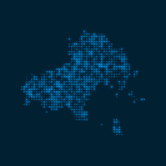 Skiathos dotted glowing map. Shape of the island with blue bright bulbs. Vector illustration.