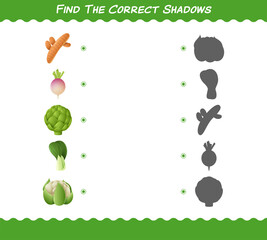 Find the correct shadows of cartoon vegetables. Searching and Matching game. Educational game for pre shool years kids and toddlers