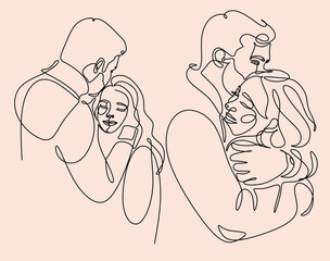 fall in love, valentine, card, date, together, lovers, line, isolated, romance, hand drawn, family, conceptual, doodle, contour, linear, graphic, relationship, dating, minimalist, embracing, trendy,