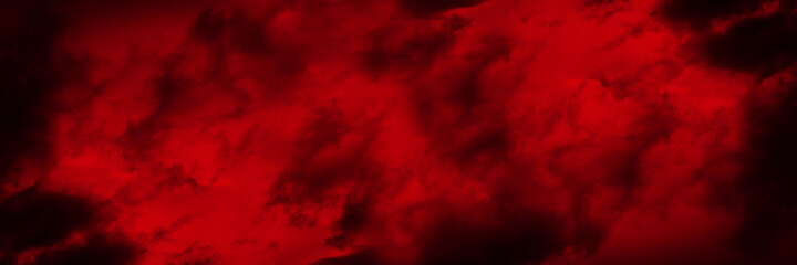 Black red abstract background. Toned fiery red sky. Flame and smoke effect. Fire background with space for design. Armageddon, apocalypse, spooky, halloween, inferno, hell, evil concept. Wide banner. 