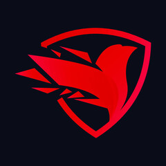 Shield red bird flat minimalist logo