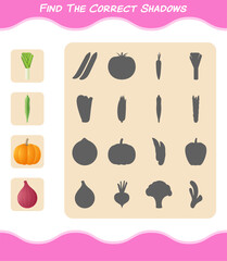 Find the correct shadows of cartoon vegetables. Searching and Matching game. Educational game for pre shool years kids and toddlers