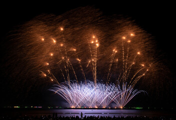 Colourful fireworks on the dark sky for celebration and festival party Christmas and New year New life anniversary for happy time