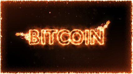 Bitcoin cryptocurrency on fire over black background. Cryptocurrency on the market.