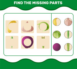 Match cartoon vegetables parts. Matching game. Educational game for pre shool years kids and toddlers