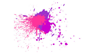 splatter violet pink purple color painting Ink drops and splashes. Blotter spots liquid paint drip drop splash on white background