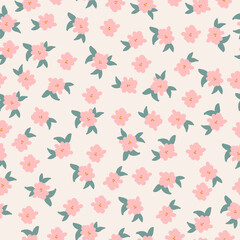 Beautiful vintage pattern. pink flowers and light green leaves . Light background. Floral seamless background. An elegant template for fashionable prints.