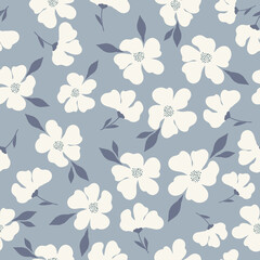 Beautiful vintage floral pattern. white flowers and blue leaves . light blue background. Floral seamless background. An elegant template for fashionable prints.