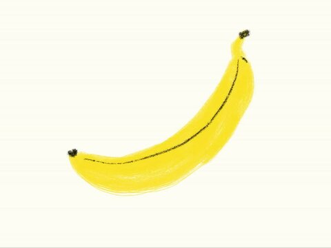 Animated yellow banana shape hand-drawn. Cute sketch style simple animation. White background. Creative artistic fun template. Fruits and food theme. Video footage