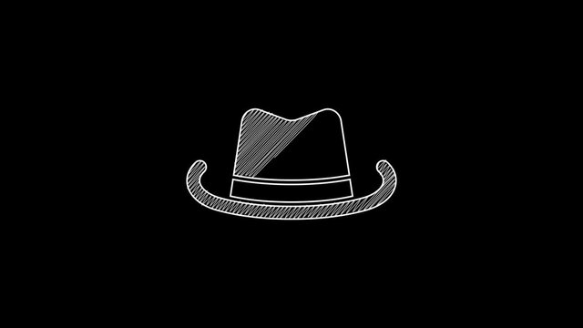 White line Western cowboy hat icon isolated on black background. 4K Video motion graphic animation