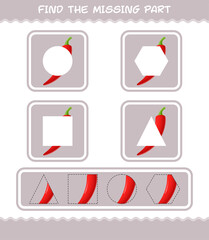 Match cartoon red chilli parts. Matching game. Educational game for pre shool years kids and toddlers