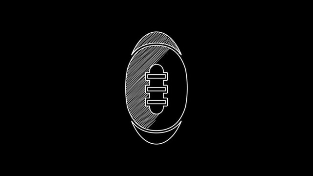 White line American Football ball icon isolated on black background. Rugby ball icon. Team sport game symbol. 4K Video motion graphic animation