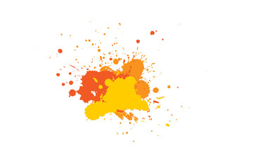 splatter orange color painting Ink drops and splashes. Blotter spots liquid paint drip drop splash on white background