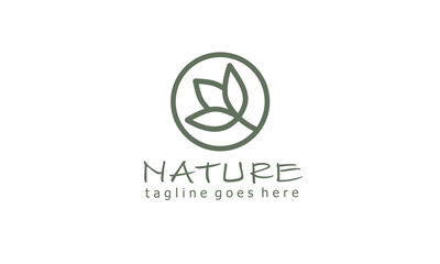 Circle flower line art logo design template