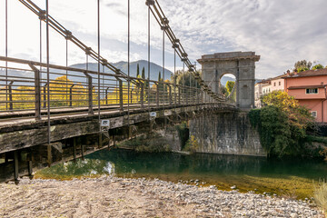The ancient Ponte delle Catene bridge, that connects Chifenti with Fornoli, Lucca, Italy