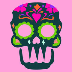 Hand drawn Mexican Day of The Dead . Colorful skull with floral ornament. Vector