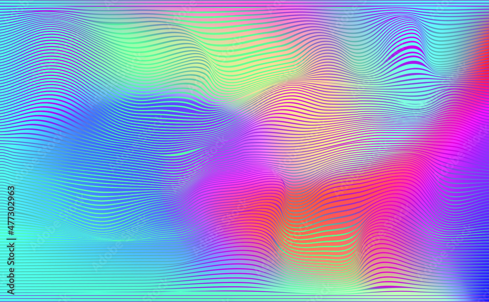 Poster Abstract glitchy rainbow background with moire pattern.