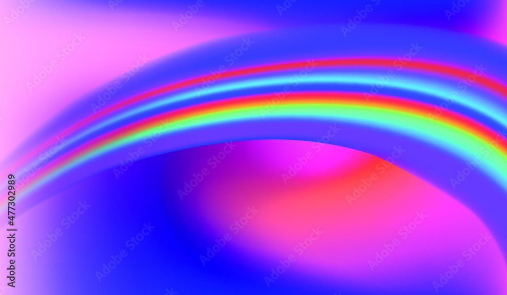Poster abstract fantasy background with rainbow on bright colorful sky.