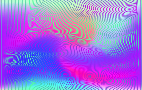 Abstract glitchy rainbow background with moire pattern.