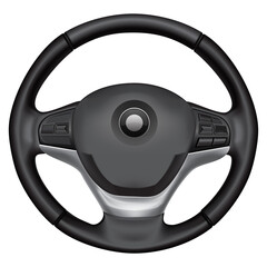 Realistic car steering wheel automobile multi function design on white background vector illustration.