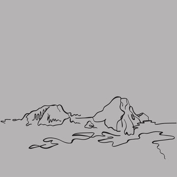 South Korea dokdo island. East sea island liancourt. Mountains graphics. Rocks in the sea. Minimalistic seascape