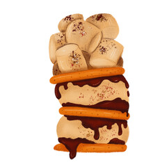Hand drawn isolated smores. S'more illustration clipart. Seasonal autumn treatment. Campfire food.