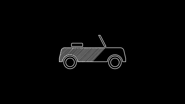 White line Car icon isolated on black background. Front view. 4K Video motion graphic animation