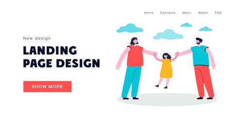 Mother and father playing with daughter vector illustration. Man and female characters holding little girl, smiling. Family leisure concept for banner, website design, landing web page