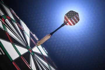 Dart for playing darts with color of flag of United States of America hitting exactly on...