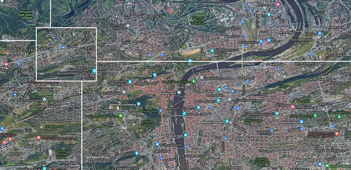 3D illustration - Satellite Surveillance Zoom Effect into Prague,Czechia