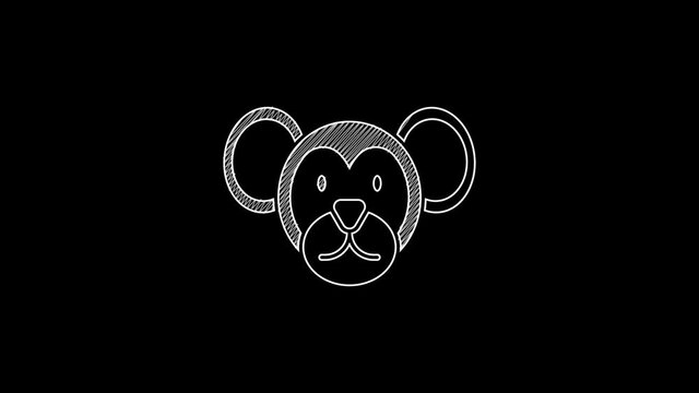 White line Monkey icon isolated on black background. Animal symbol. 4K Video motion graphic animation