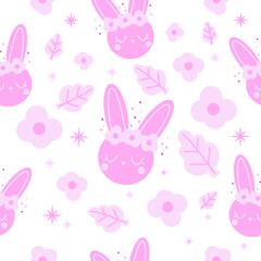 Seamless pattern with pink rabbit.  illustration for nursery design, fabrics, textile